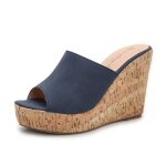 Sandales femme � talon compens� bleu - insfity - ete - bout ouvert nu - pieds confortable