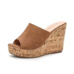 Sandales femme  talon compens insfity - marron - bout ouvert nu - pieds - hauteur de talons 11cm - ...