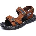 Sandales homme - chaussures t cuir - marron - plat - respirant confortable