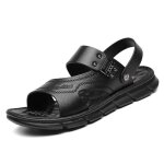 Sandales homme en cuir antidrapant - insfity - bout ouvert - noir - chaussures plates ete