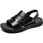 Sandales homme - cuir - bout ouvert - noir - plat - confortable et respirant