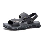 Sandales homme cuir couleur unie insfity - noir - boucle de serrage - plage piscine calanque mer