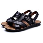 Sandales hommes en cuir - ecelen - grande taille 48 - noir - confortable chaussures de marche en plein ...