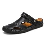 Sandales homme cuir insfity - chaussures de plage plates bout ferm respirante antidrapant - noir