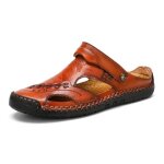 Sandales homme cuir insfity - chaussures de plage plates ete bout ferm� respirante antid�rapant - rouge ...