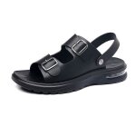 Sandales homme cuir noir aievis - bout ouvert respirante confortable - boucle de serrage