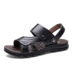 Sandales homme cuir noir bout ouvert antidrapant plage piscine