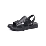 Sandales homme cuir noir bout ouvert respirant plage piscine insfity