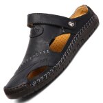 Sandales homme en cuir noir plate plage bout ferm antidrapant confortable - aievis