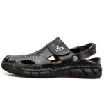 Sandales homme cuir plates chaussures de plage ete bout ferm antidrapant