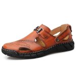 Sandales homme cuir plates ete chaussures plage bout ferm respirante antidrapant