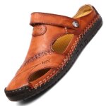 Sandales homme en cuir plates - insfity - bout fermé antidérapant - marron Sandales homme en cuir plates - insfity - bout fermé antidérapant - marron