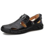 Sandales homme cuir plates insfity - bout ferm� respirante antid�rapant - noir