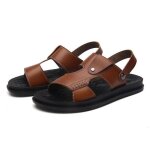 Sandales homme plates ete simili cuir insfity - marron - bout ouvert antidérapant Sandales homme plates ete simili cuir insfity - marron - bout ouvert antidérapant