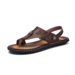 Sandales homme plates marron kaki - insfity - dessus en polyur�thane respirant et semelle antid�rapante ...