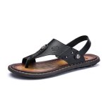 Sandales homme plates noir - insfity - simili cuir - bout ouvert respirant antidrapant confortable