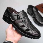 Sandales hommes - remycoo - cuir - lgres et souples - boucle de serrage - noir