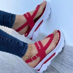 Sandales de luxe  plateforme - femme - rouge - talons compenss - plateforme - ouvert