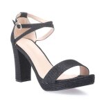 Sandales en lurex et talon haut carr� grandes tailles. pr�sence dune petite plateforme. bride � lani�res ...