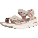 Sandale - nu - pieds femme skechers 136692 marron - talon compens 2cm - boucle de serrage
