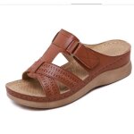 Sandales orthopédiques à bout ouvert pour femmes - ecelen - cuir - marron - plateforme antidérapante Sandales orthopédiques à bout ouvert pour femmes - ecelen - cuir - marron - plateforme antidérapante