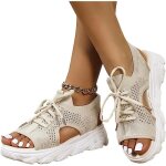 Sandales orthopdiques pour femmes - muffins  lacets - plateforme peep toe - blanc - compens - 5 cm ...
