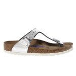 Sandales plates - birkenstock - gizeh - argent - cuir - boucle de serrage