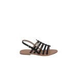 Sandale plate en cuir noir hikano - tropeziennes - pour femme - boucle de serrage