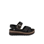Sandales plates rieker - brides croises - boucle de serrage - cuir noir