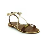 Sandales plates les tropeziennes hirondel - cuir noir et dor� - boucle ajustable en m�tal - confort exceptionn ...