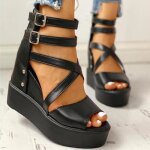 Sandales  plateforme pour femmes de style romain - noir - talons hauts compenss