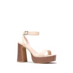 Sandales � plateforme la modeuse - effet bois - talon large - beige - femme