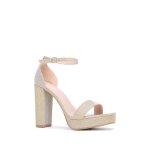 Sandales en tissu paillet avec talon haut et plateforme. sangle avec boucle ajustable  la cheville. ...