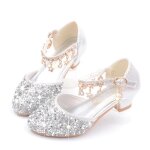 Sandales de princesse fille  talons hauts pailletes - insfity - argent - rose - talon bloc 3cm
