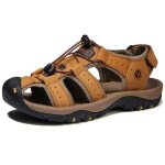 Sandales de randonn�e homme en cuir jaune - insfity - scratch et bout ferm� - antid�rapantes