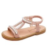 Sandales romaines d�t� pour filles chaussures de princesse plates et �l�gantes rose
