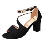 Sandales romaines pour femme - funmoon - talons hauts et plateau - perl�es et �paisses - noir 36