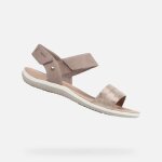 Sandales d sandal vega - geox - femme - cuir - beige - 2 cm - plat
