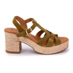 Sandales cuir kaki serraje avec talon compens� femme carla tortosa