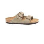 Sandale en sude beige - birkenstock - arizona - boucle de serrage - semelle caoutchouc - 100% cuir