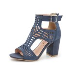 Sandales à talons blocs pour femme Été bout ouvert casual chaussures romaines - bleu Sandales à talons blocs pour femme Été bout ouvert casual chaussures romaines - bleu