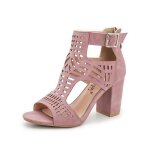 Sandales à talons blocs pour femme Été bout ouvert casual chaussures romaines - rose Sandales à talons blocs pour femme Été bout ouvert casual chaussures romaines - rose