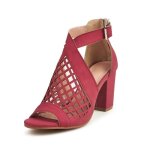 Sandales  talons blocs pour femme en similicuir t bout ouvert casual chaussures romaines - rouge
