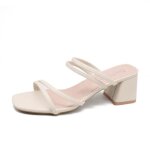 Sandales � talons carr�s pour femmes �l�gantes pantoufles dext�rieur en cuir nou� en croix � la mode ...