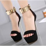Sandales  talons - ecelen - noir - cuir - 16 cm de hauteur de talon