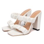 Sandales � talons hauts pour femme - funmoon - bout carr� - plateau - blanc