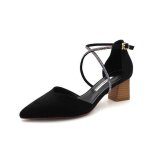 Sandales  talons hauts pour femme - funmoon - croix sangle - talon pais - noir