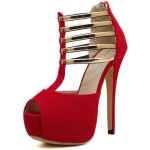 Sandales  talons hauts en mtal de grande taille - ecelen - rouge - talon aiguille - 14 cm