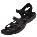 Sandales de trekking skechers femme noir - modle 163193 - blk - bandes lastiques - talon plat 2cm