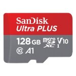 Sandisk carte m�moire micro sd ultra plus micro sdxc 128 go gris et rouge + adaptateur sd 150 mb / s ...